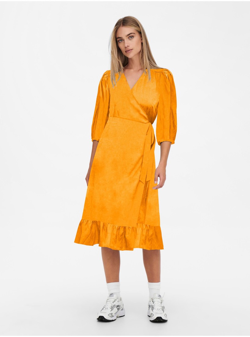 Orange Ladies Satin Wrap Midishats ONLY Olivia - Women