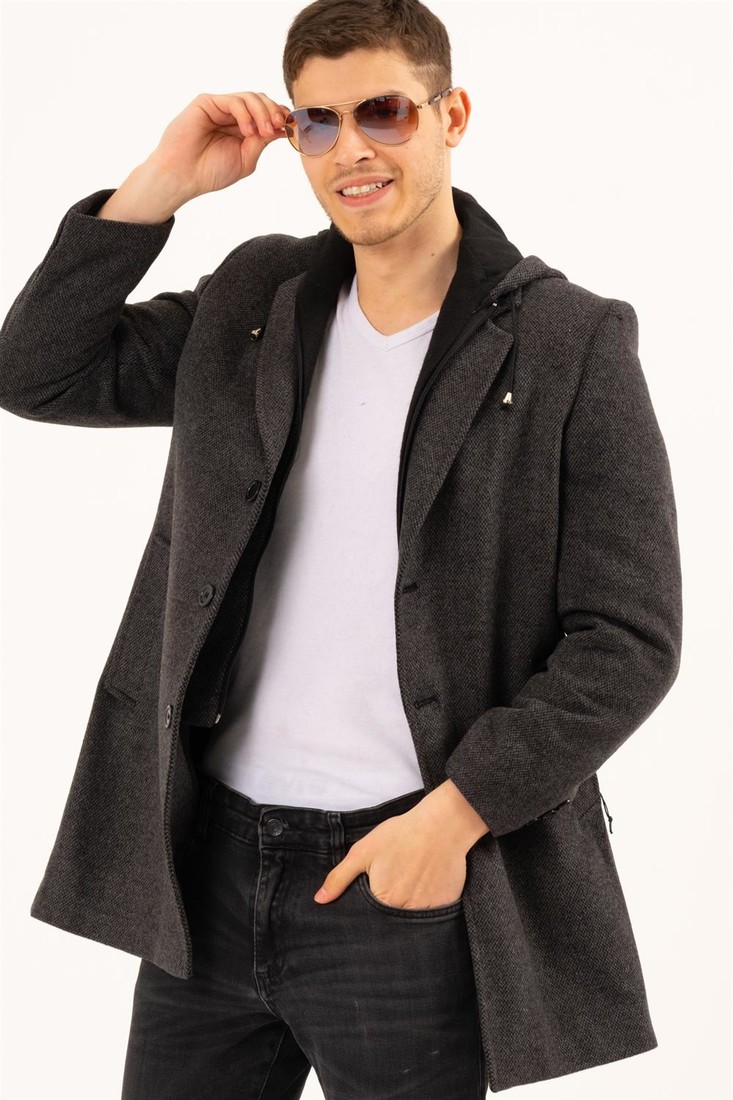 PLT8376 DEWBERRY MEN'S COAT-PATTERNED DARK ANTHRACITE