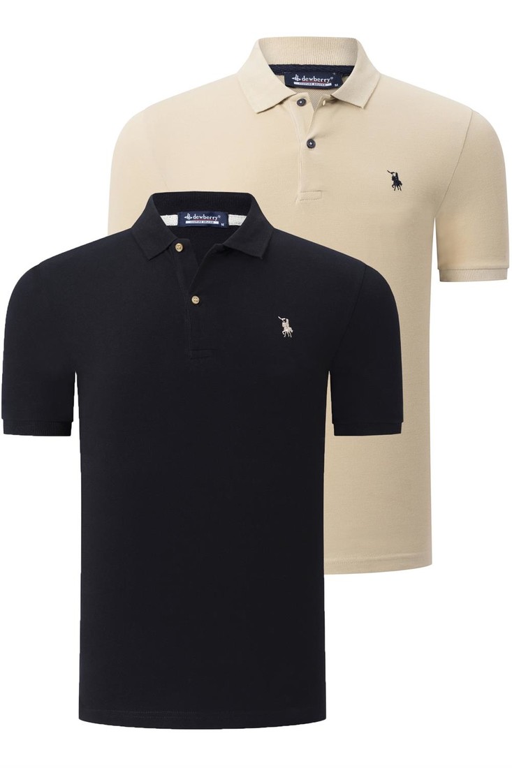 DUO SET T8561 DEWBERRY MEN'S TSHIRT-BEIGE-BLACK