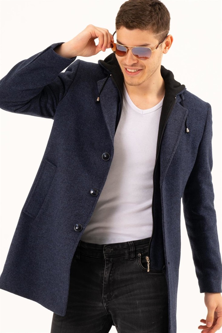 PLT8376 DEWBERRY MEN'S COAT-PATTERNED NAVY BLUE