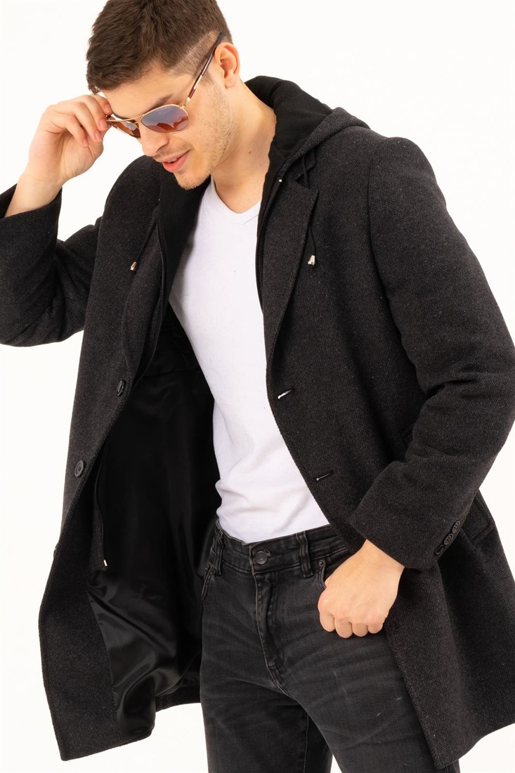 PLT8376 DEWBERRY MEN'S COAT-PATTERNED BLACK