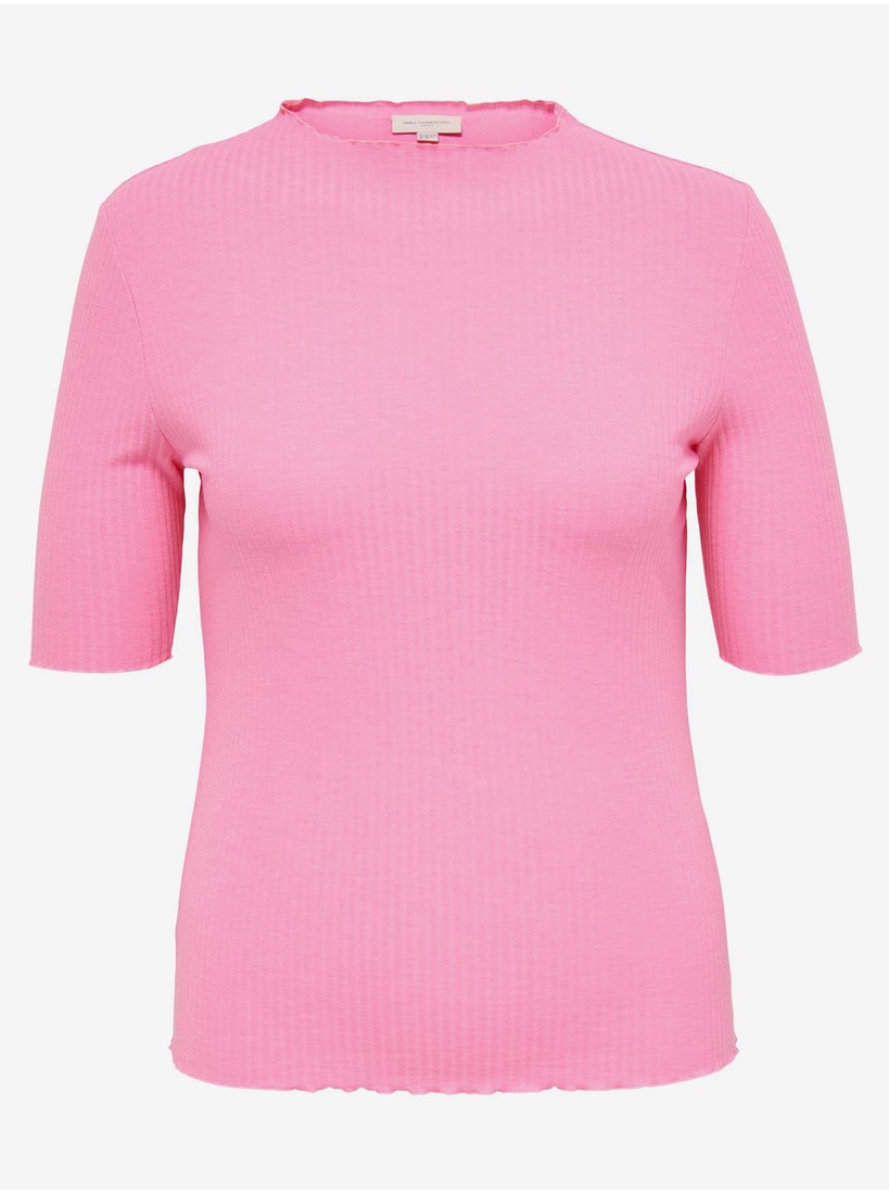 Pink Women's Ribbed T-Shirt ONLY CARMAKOMA Ally - Women