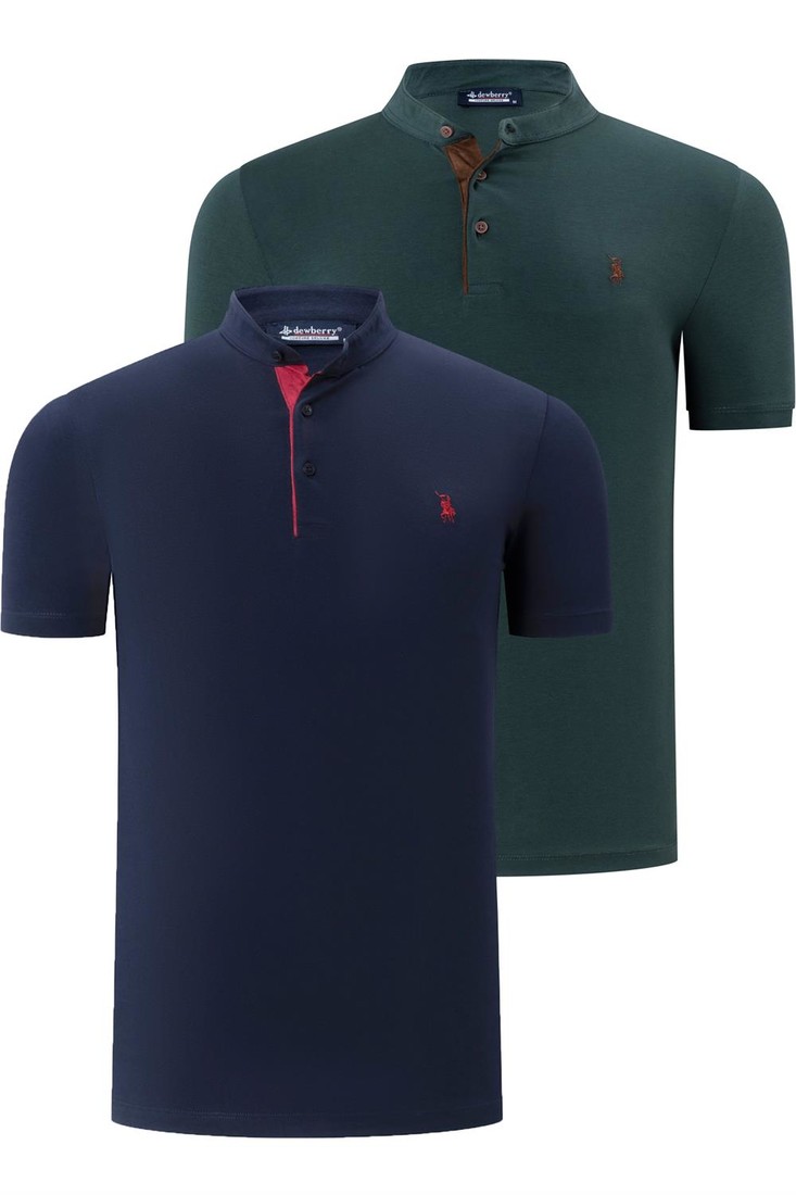 DUO SET T8560 DEWBERRY MEN'S T-SHIRT-NAVY-GREEN