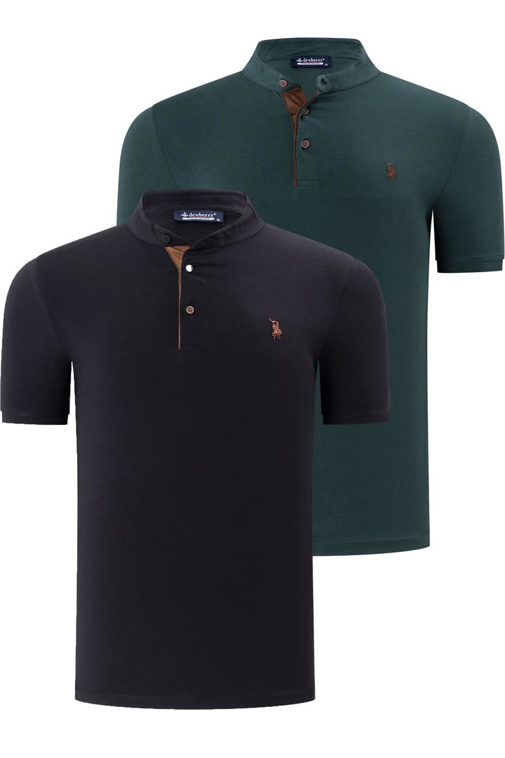 DUO SET T8560 DEWBERRY MEN'S T-SHIRT-BLACK-GREEN