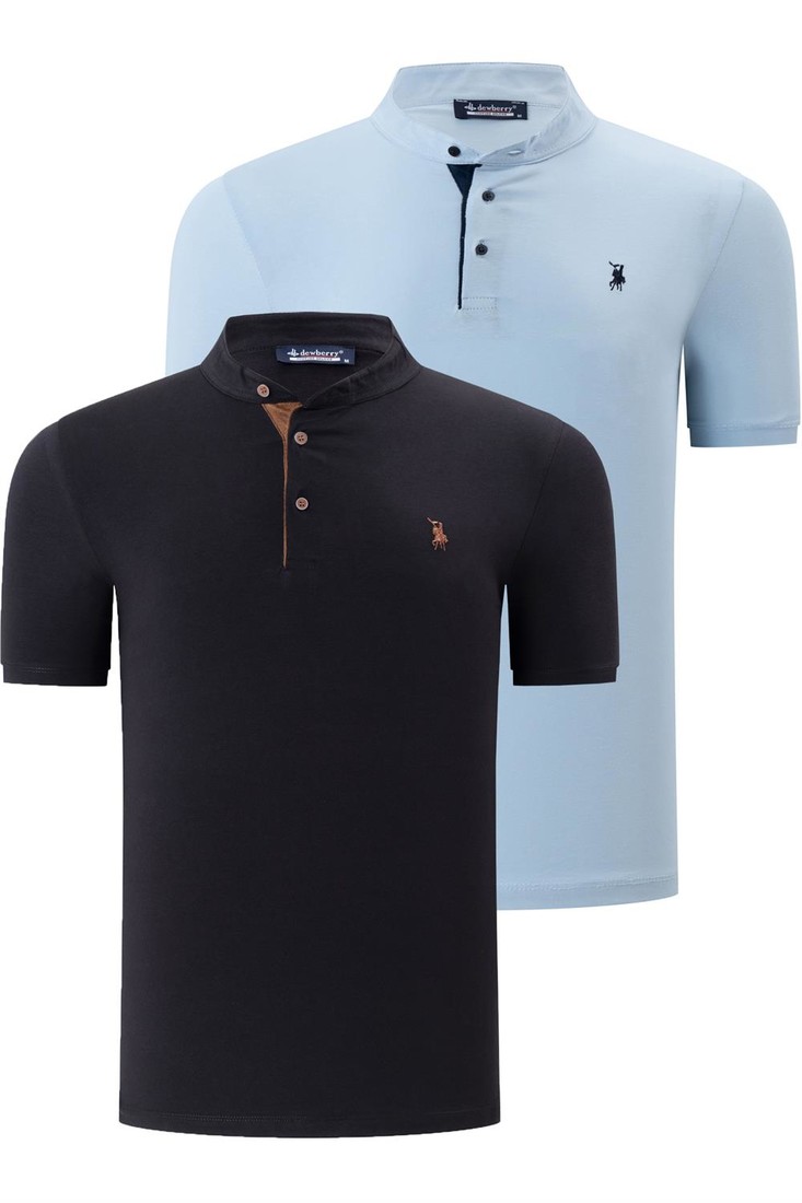 DUO SET T8560 DEWBERRY MEN'S T-SHIRT-LIGHT BLUE-BLACK