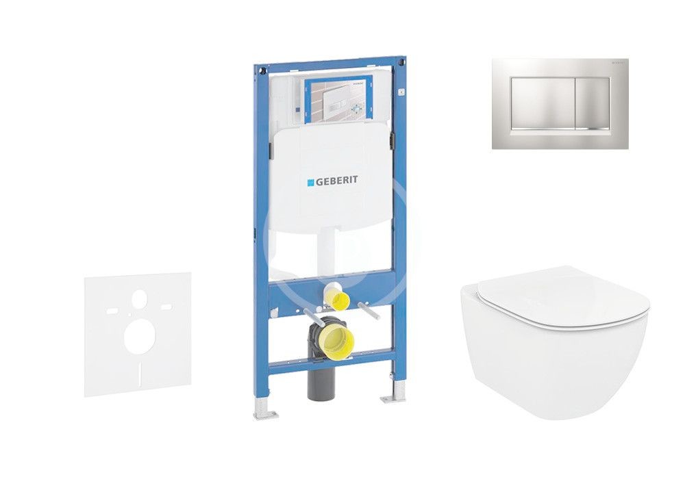 GEBERIT - Duofix Modul na závesné WC s tlačidlom Sigma30, matný chróm/chróm + Ideal Standard Tesi - WC a doska, Rimless, SoftClose 111.300.00.5 NE7