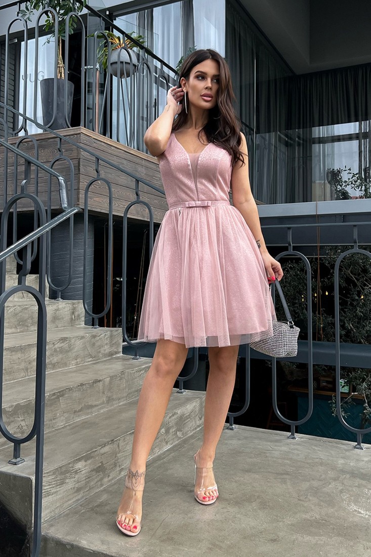 Staroružové krátke trblietavé šaty s tylovou sukňou Veľkosť: XS