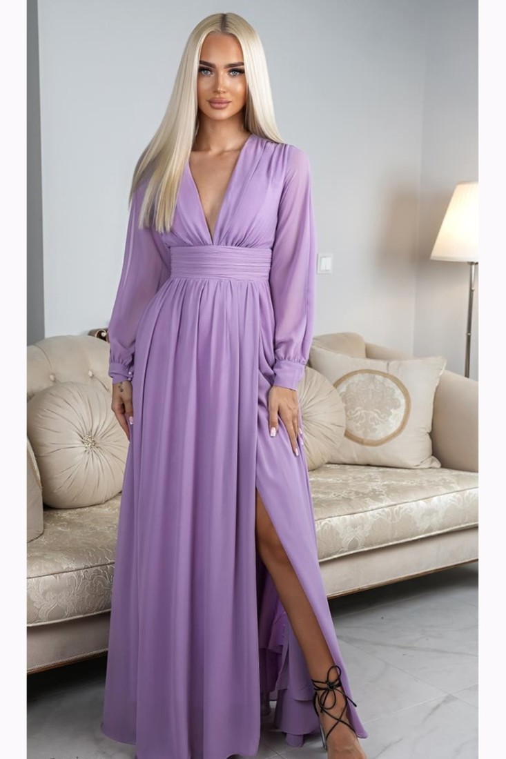 Fialové šifónové šaty s odhaleným chrbtom Veľkosť: S