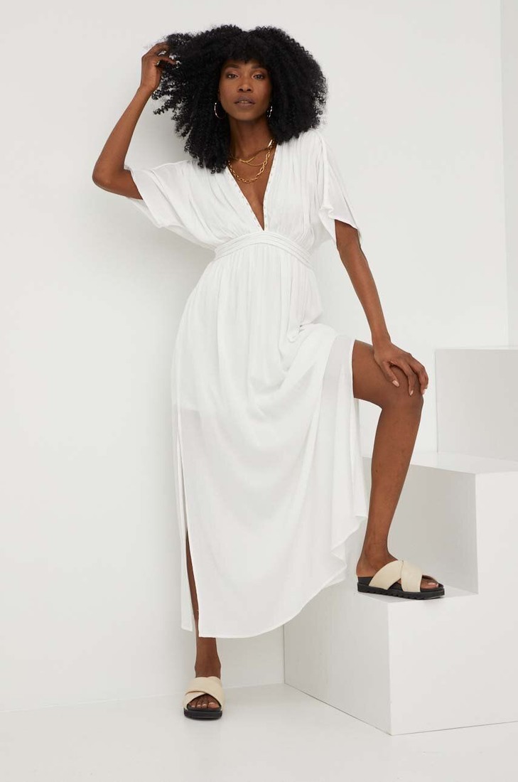 Ľanové šaty Answear Lab biela farba, maxi, áčkový strih