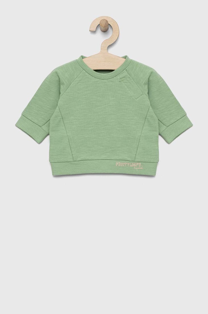 Bavlnená mikina pre bábätká United Colors of Benetton zelená farba, s potlačou