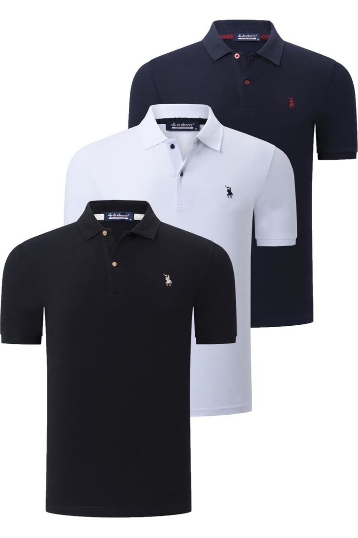 TRIPLE SET T8561 DEWBERRY MENS T-SHIRT-BLACK-WHITE-NAVY BLUE