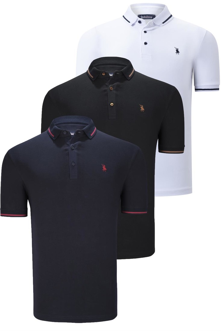 TRIPLE SET T8586 DEWBERRY MENS T-SHIRT-NAVY-WHITE-BLACK