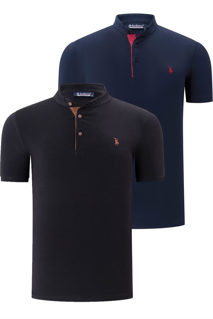 DUO SET T8560 DEWBERRY MENS T-SHIRT-NAVY BLUE - BLACK