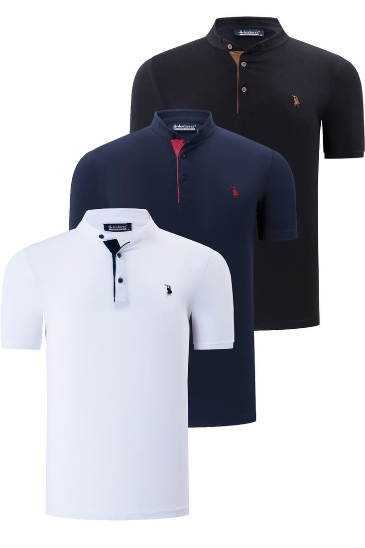 TRIPLE SET T8560 DEWBERRY MEN'S T-SHIRT-BLACK-WHITE-NAVY BLUE