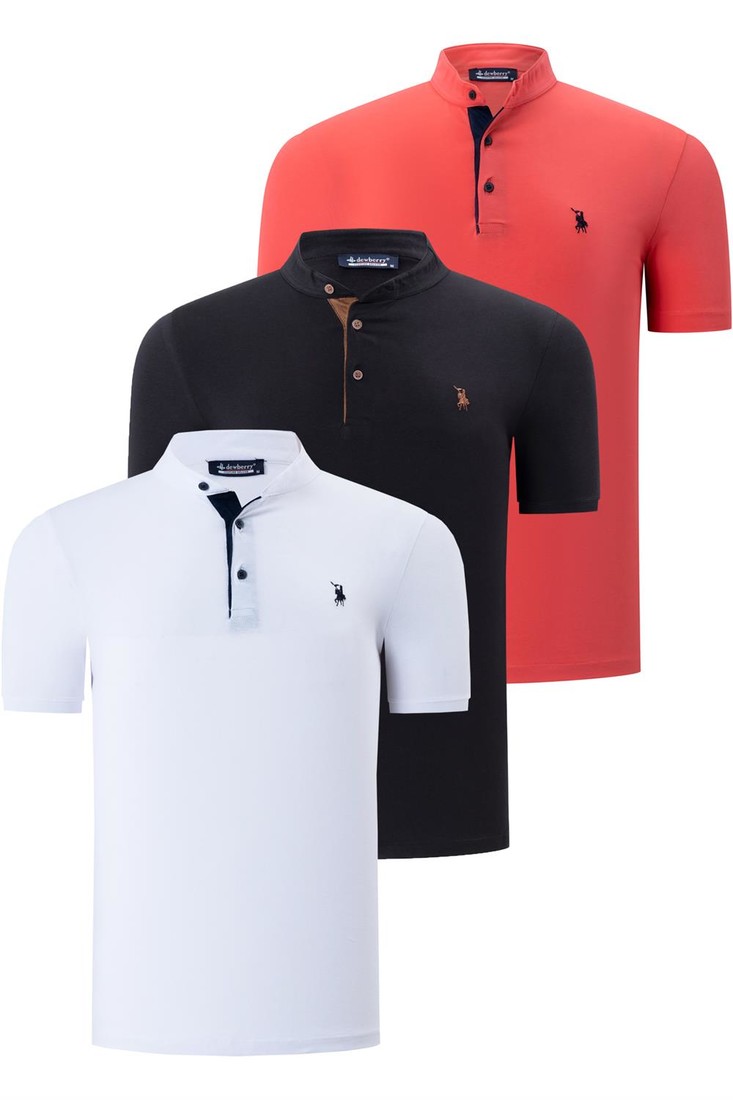TRIPLE SET T8560 DEWBERRY MENS T-SHIRT-BLACK-WHITE-FUCHSIA