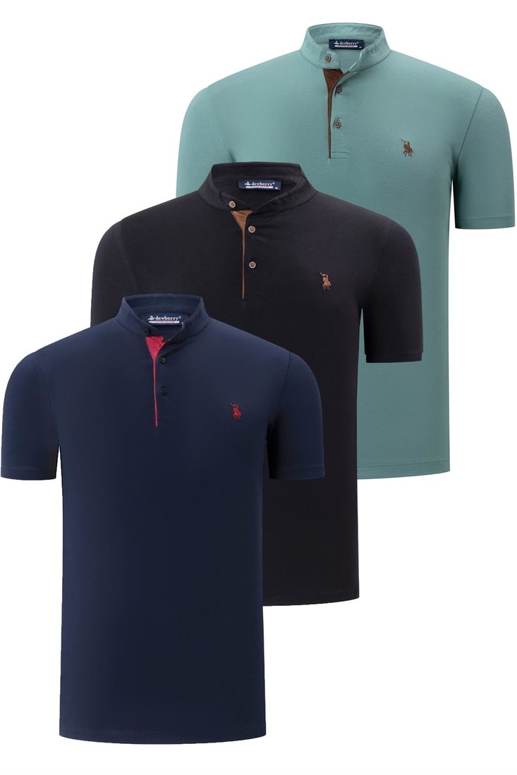 TRIPLE SET T8560 DEWBERRY MEN'S T-SHIRT-BLACK-LACQUERED-LIGHT KHAKI