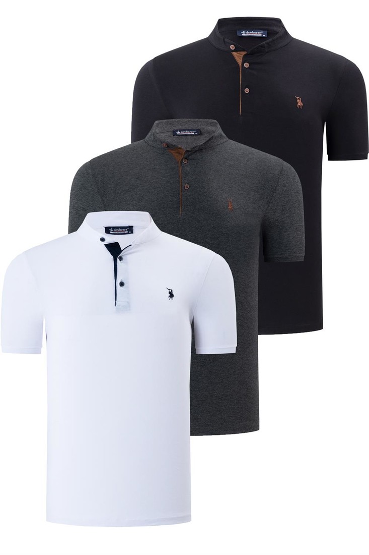 TRIPLE SET T8560 DEWBERRY MENS T-SHIRT-BLACK-WHITE-ANTHRACITE