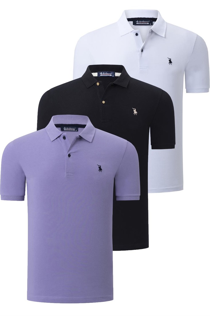 TRIPLE SET T8561 DEWBERRY MENS T-SHIRT-BLACK-WHITE-LILAC
