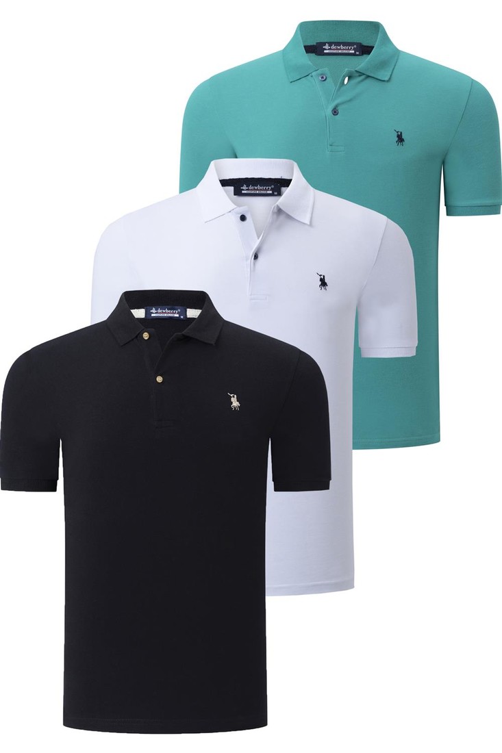 TRIPLE SET T8561 DEWBERRY MEN'S T-SHIRT-BLACK-WHITE-LIGHT GREEN