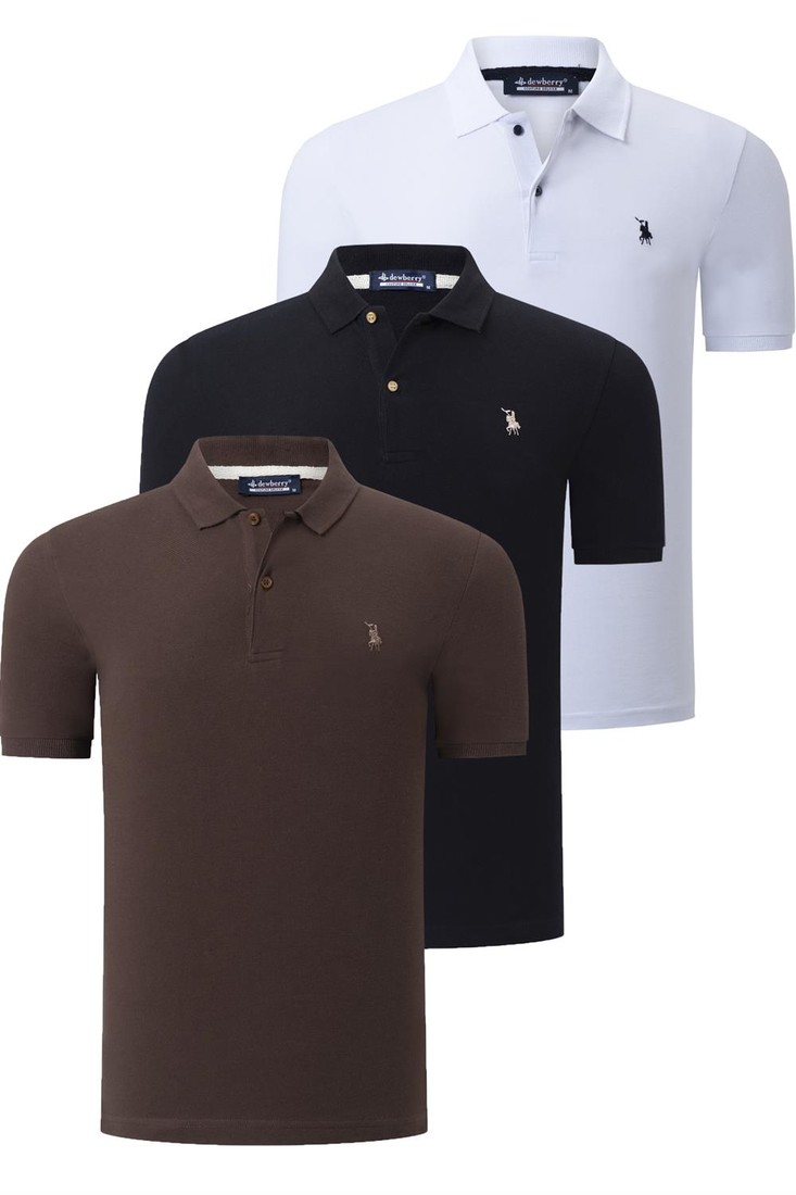 TRIPLE SET T8561 DEWBERRY MENS T-SHIRT-BLACK-WHITE-BROWN