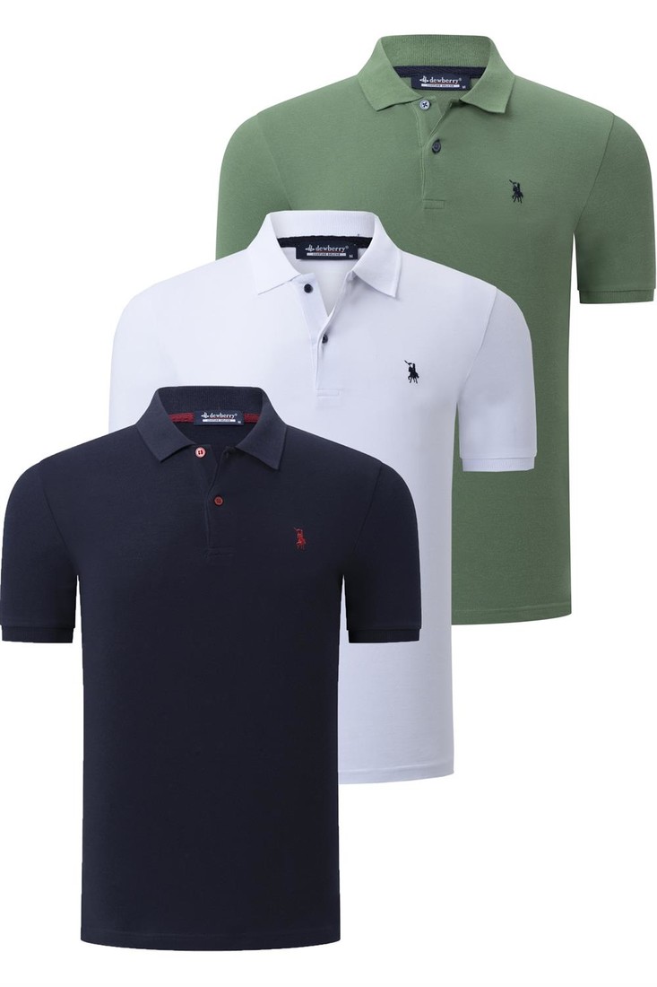 TRIPLE SET T8561 DEWBERRY MEN'S T-SHIRT-NAVY-WHITE-LIGHT KHAKI