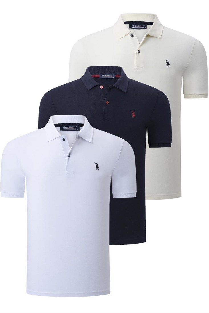 TRIPLE SET T8561 DEWBERRY MENS T-SHIRT-NAVY-WHITE-BONE