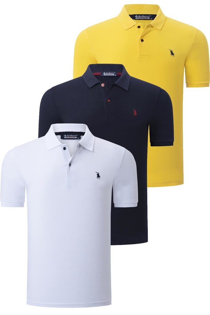 TRIPLE SET T8561 DEWBERRY MEN'S T-SHIRT-NAVY-WHITE-YELLOW