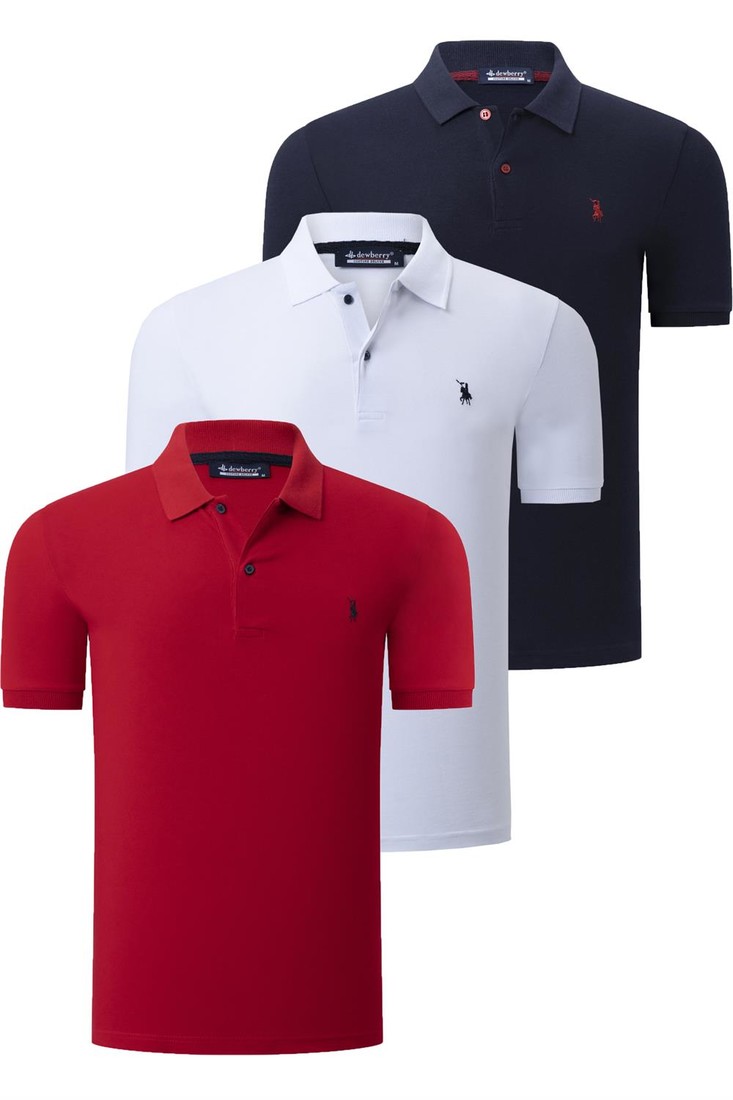 TRIPLE SET T8561 DEWBERRY MENS T-SHIRT-NAVY-WHITE-RED