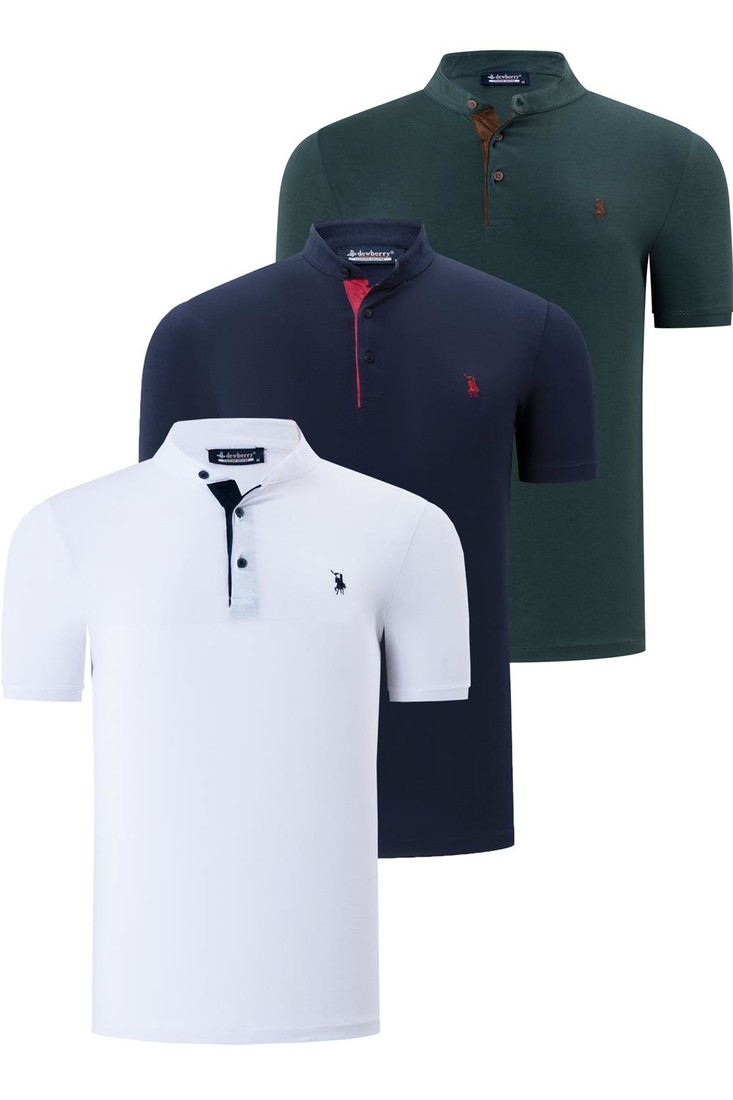 TRIPLE SET T8560 DEWBERRY MENS T-SHIRT-NAVY-WHITE-GREEN