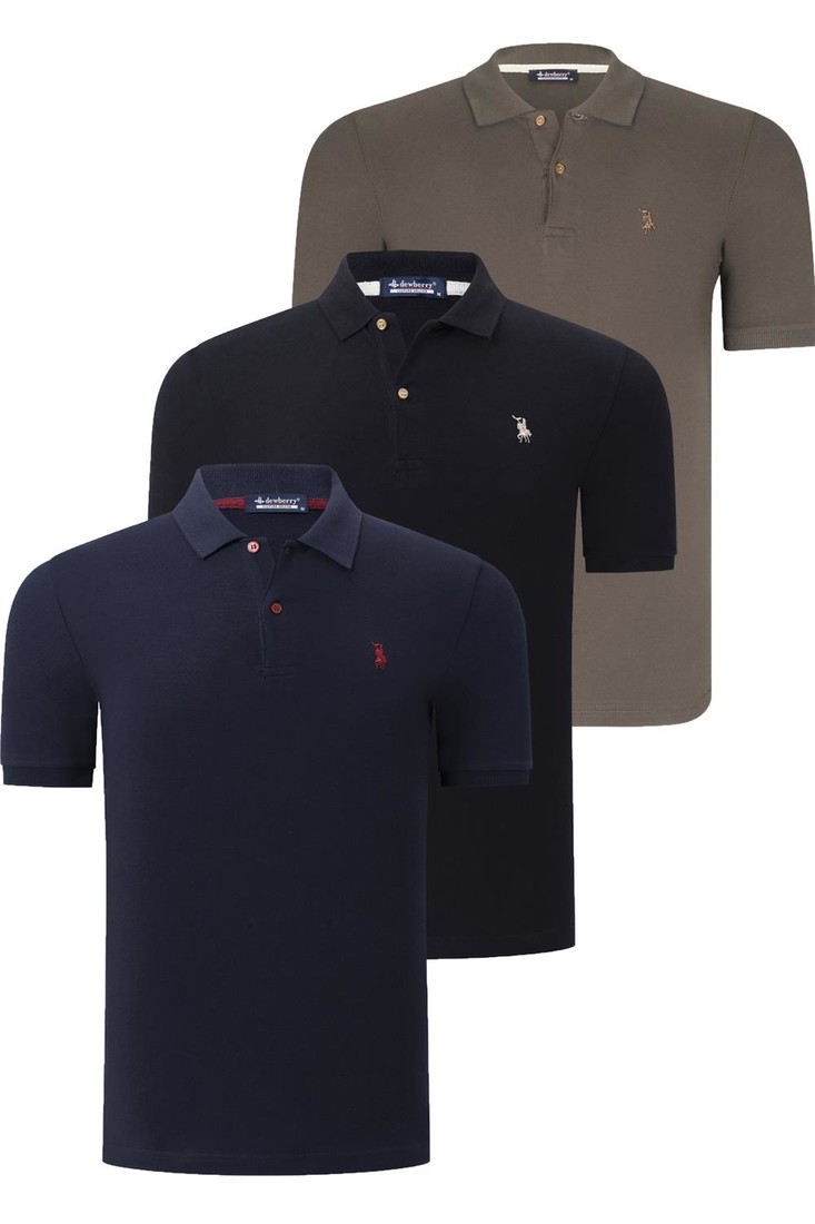 TRIPLE SET T8561 DEWBERRY MEN'S T-SHIRT-BLACK-NAVY-GREEN