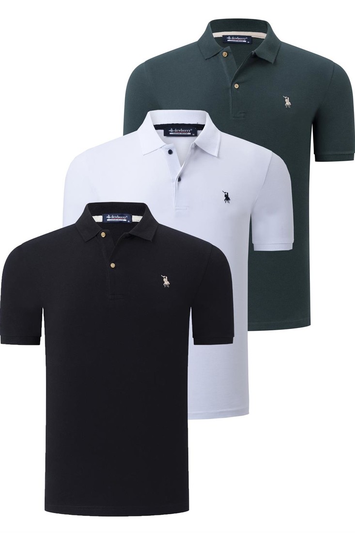 TRIPLE SET T8561 DEWBERRY MENS T-SHIRT-BLACK-WHITE-KHAKI