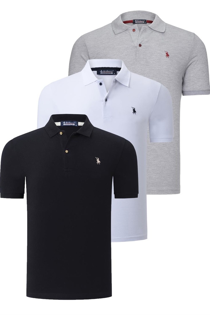 TRIPLE SET T8561 DEWBERRY MENS T-SHIRT-BLACK-WHITE-GREY