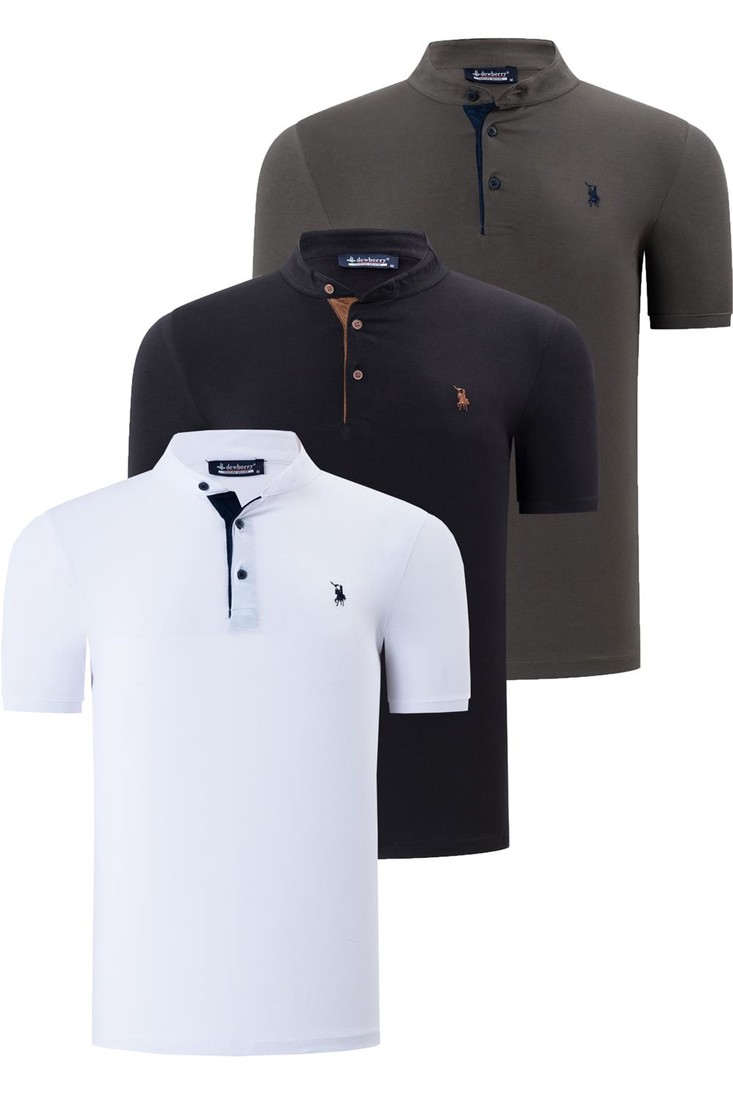 TRIPLE SET T8560 DEWBERRY MEN'S T-SHIRT-BLACK-WHITE-KHAKI