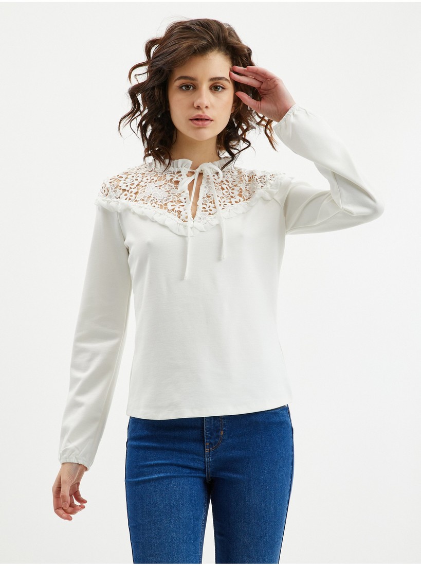 Orsay White Ladies T-shirt with lace - Women