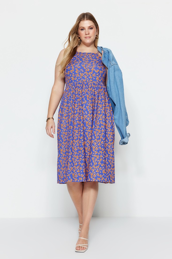 Trendyol Curve Plus Size Dress - Purple - Skater