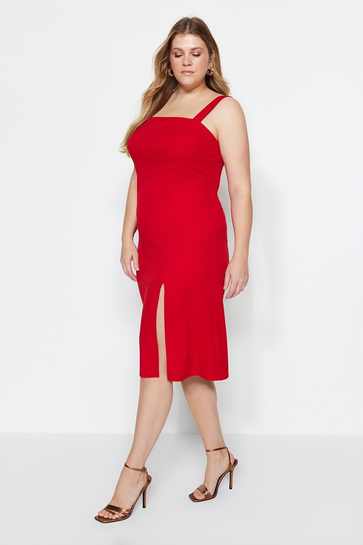 Trendyol Curve Plus Size Dress - Red - Bodycon