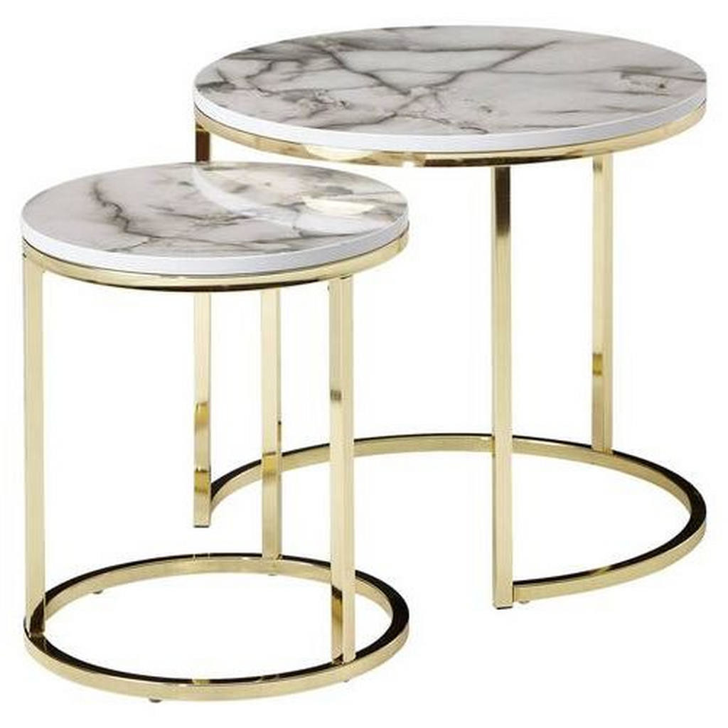 MID.YOU SADA PRÍRUČNÝCH STOLÍKOV, biela, zlatá, kompozitné drevo, 50/50/45 cm