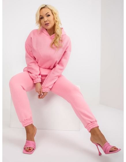 Dámska súprava plus size basic s nohavicami UWA ružová