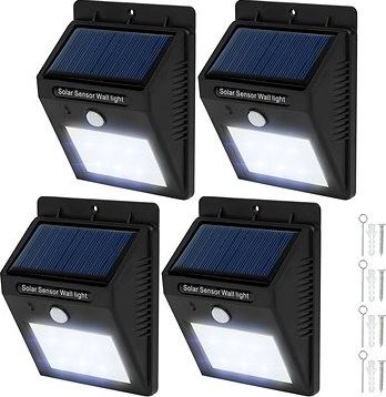 Tectake 4 Vonkajšie nástenné svietidlá LED integrovaný solárny panel a detektor pohybu, čierna