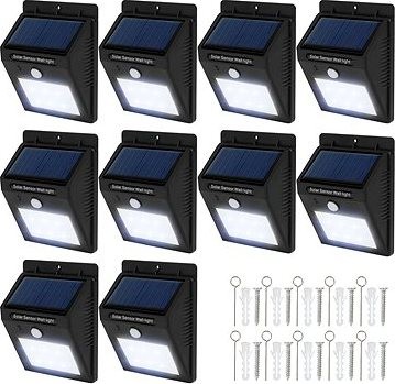 Tectake 10 Vonkajších nástenných svietidiel LED integrovaný solárny panel a detektor pohybu, čierna