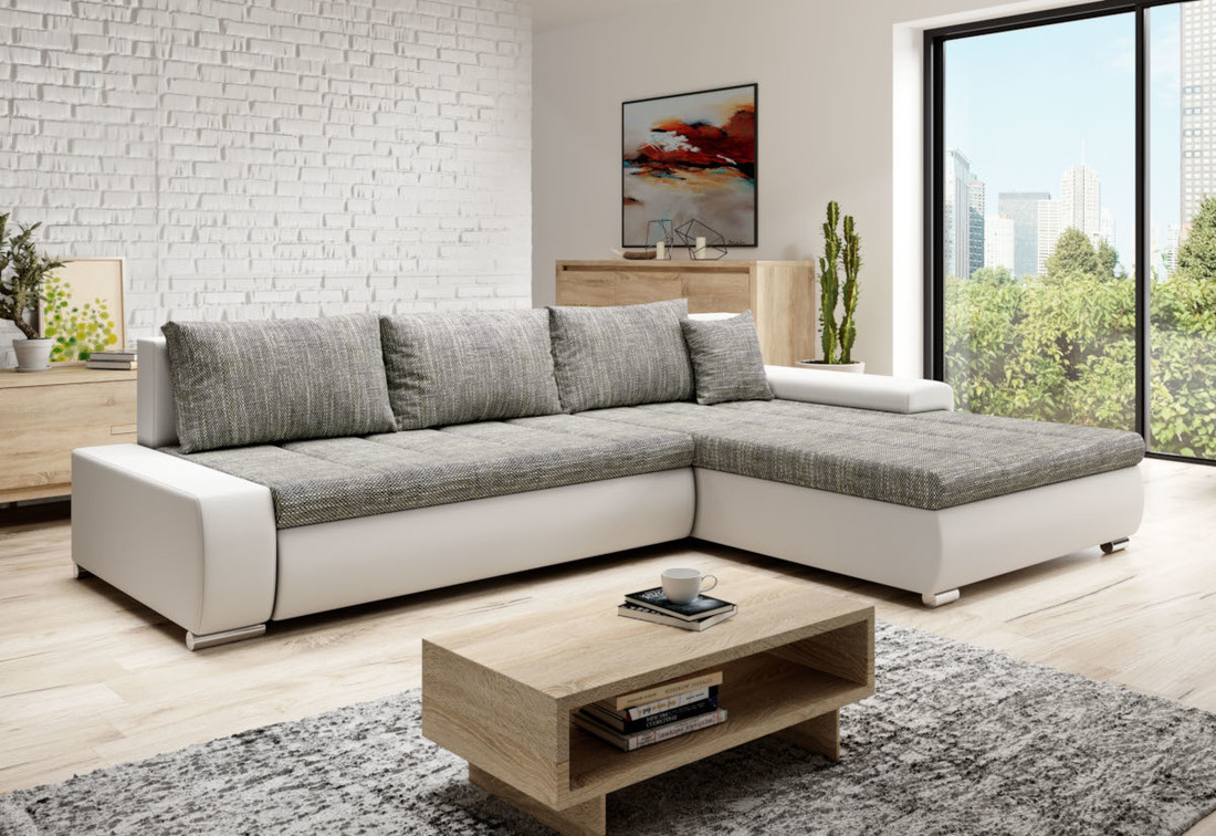 Expedo Rohová sedacia súprava SCANIA, 297x80x214, berlin 01/biela ekokoža, pravá