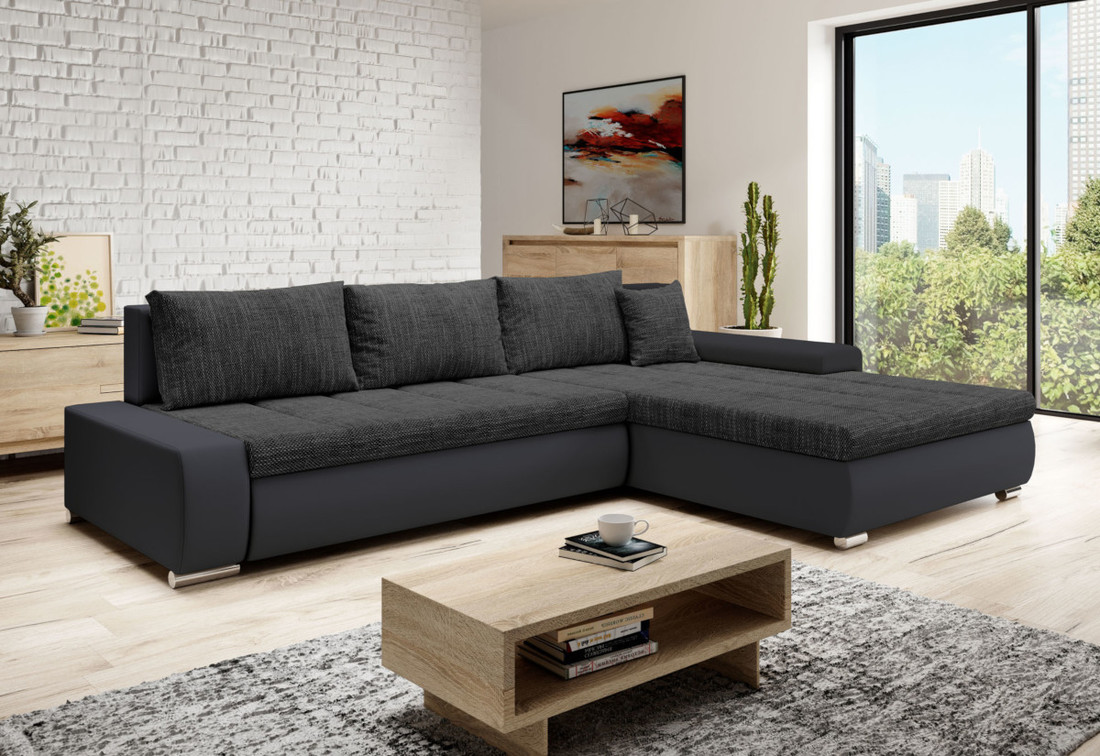 Expedo Rohová sedacia súprava SCANIA, 297x80x214, berlin 02/čierna ekokoža, pravá
