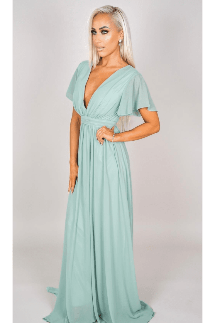 Svetlozelené šifónové šaty s voľnými rukávmi Veľkosť: S