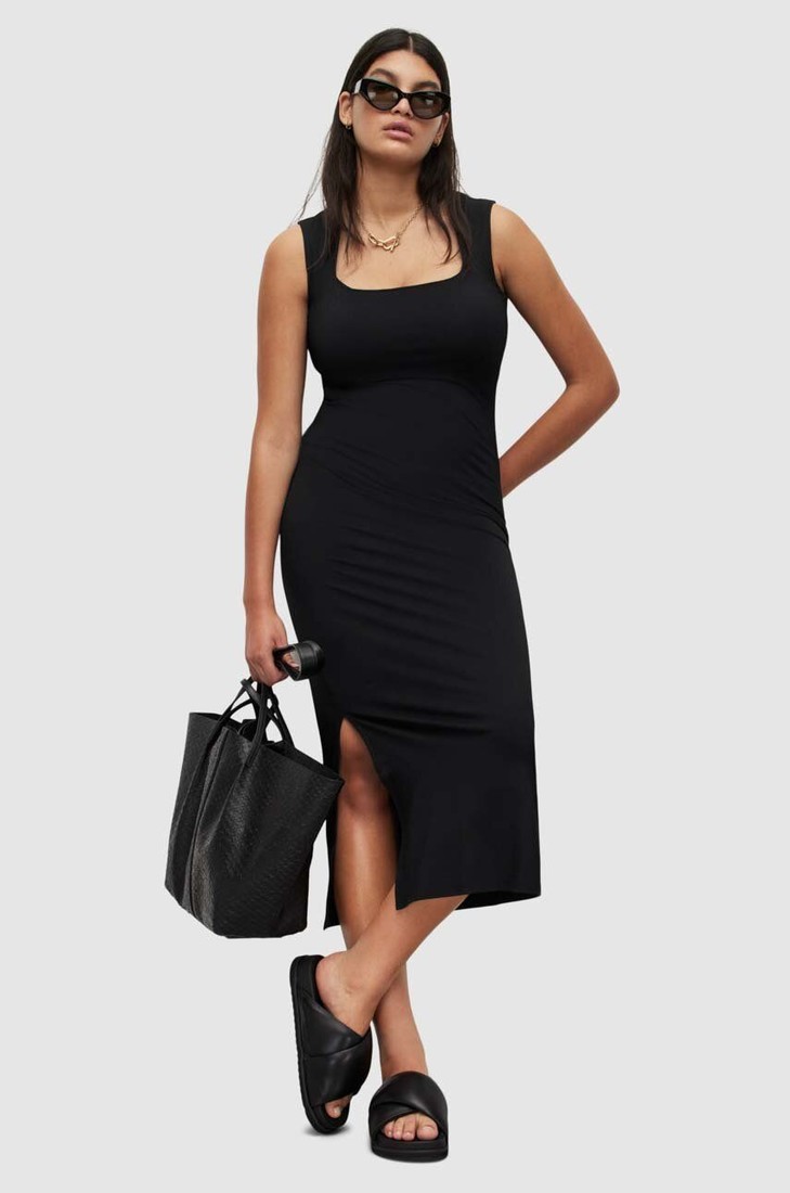 Šaty AllSaints čierna farba, maxi, priliehavá