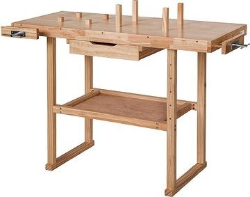 Dielenský stôl Ponk1 drevený so zverákmi hnedý