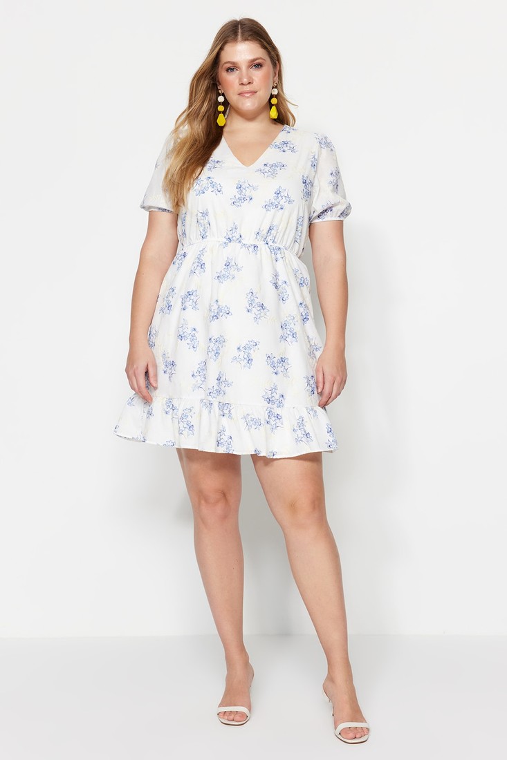 Trendyol Curve Plus Size Dress - White - Skater