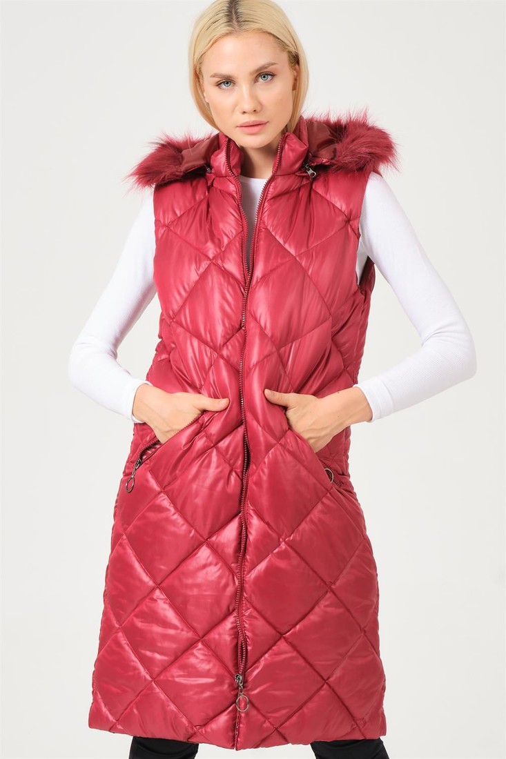 Z6717 DEWBERRY LADIES VEST-STRAIGHT BURGUNDY
