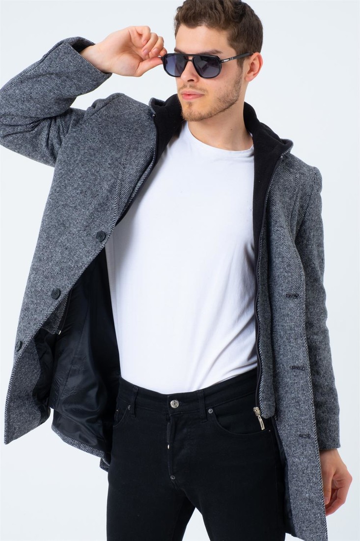 PLT8395 DEWBERRY BATTAL COAT-DIAGONAL BLACK-GREY