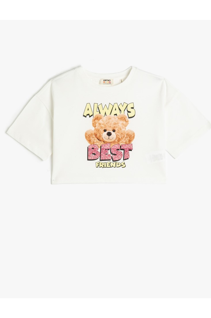 Koton Crop Oversize T-Shirt Printed Short Sleeve Crew Neck Cotton
