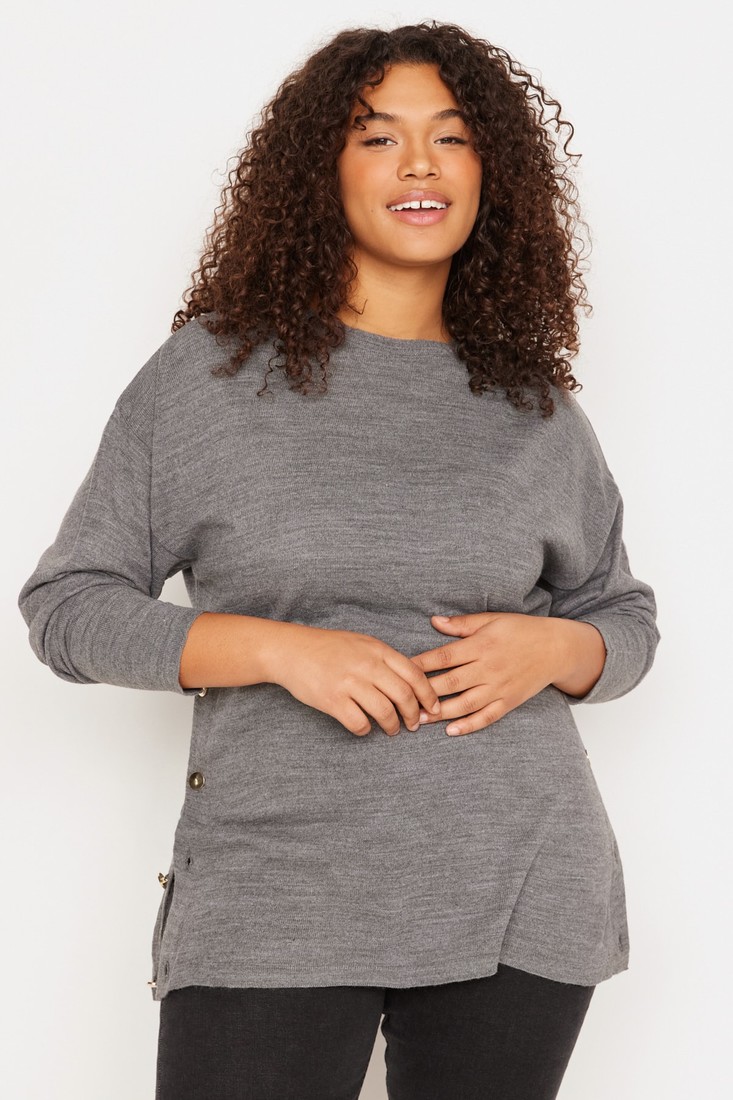 Trendyol Curve Plus Size Sweater - Gray - Relaxed fit